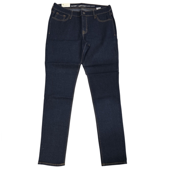 NWT. OLD NAVY MID-RISE SUPER SKINNY REGULAR. SIZE 10. DARK WASH. - Picture 1 of 10